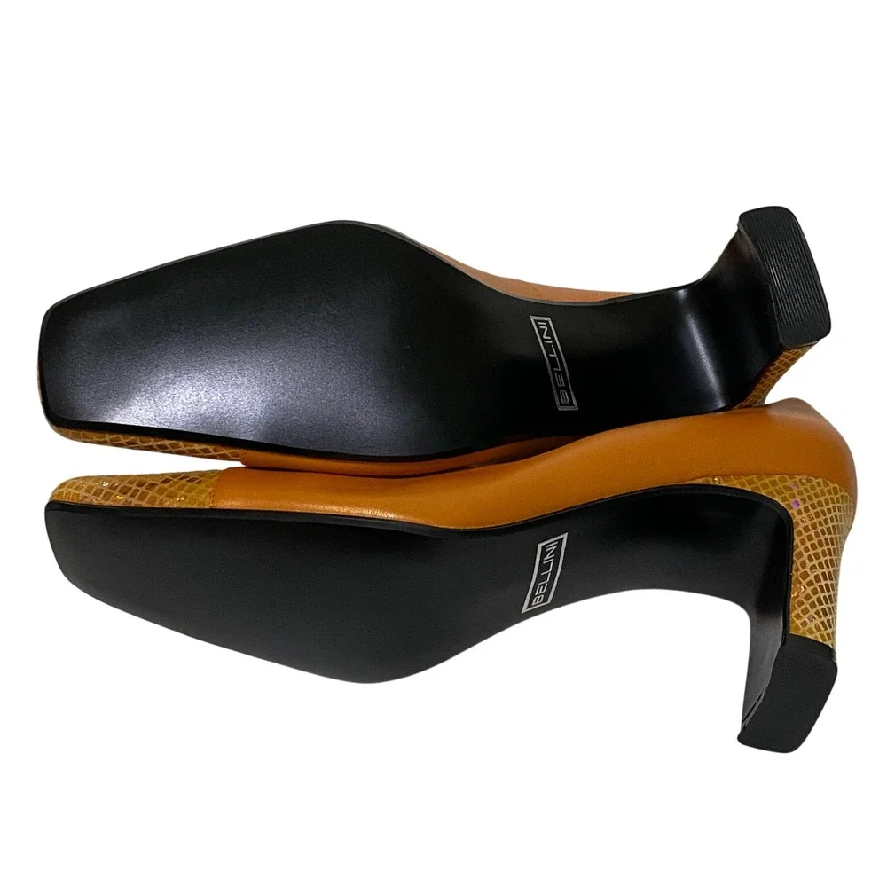 Vtg 90s‎ Y2K Bellini Mimick Square Toe Block Heel Pumps Size 8.5 Eclectic Artsy